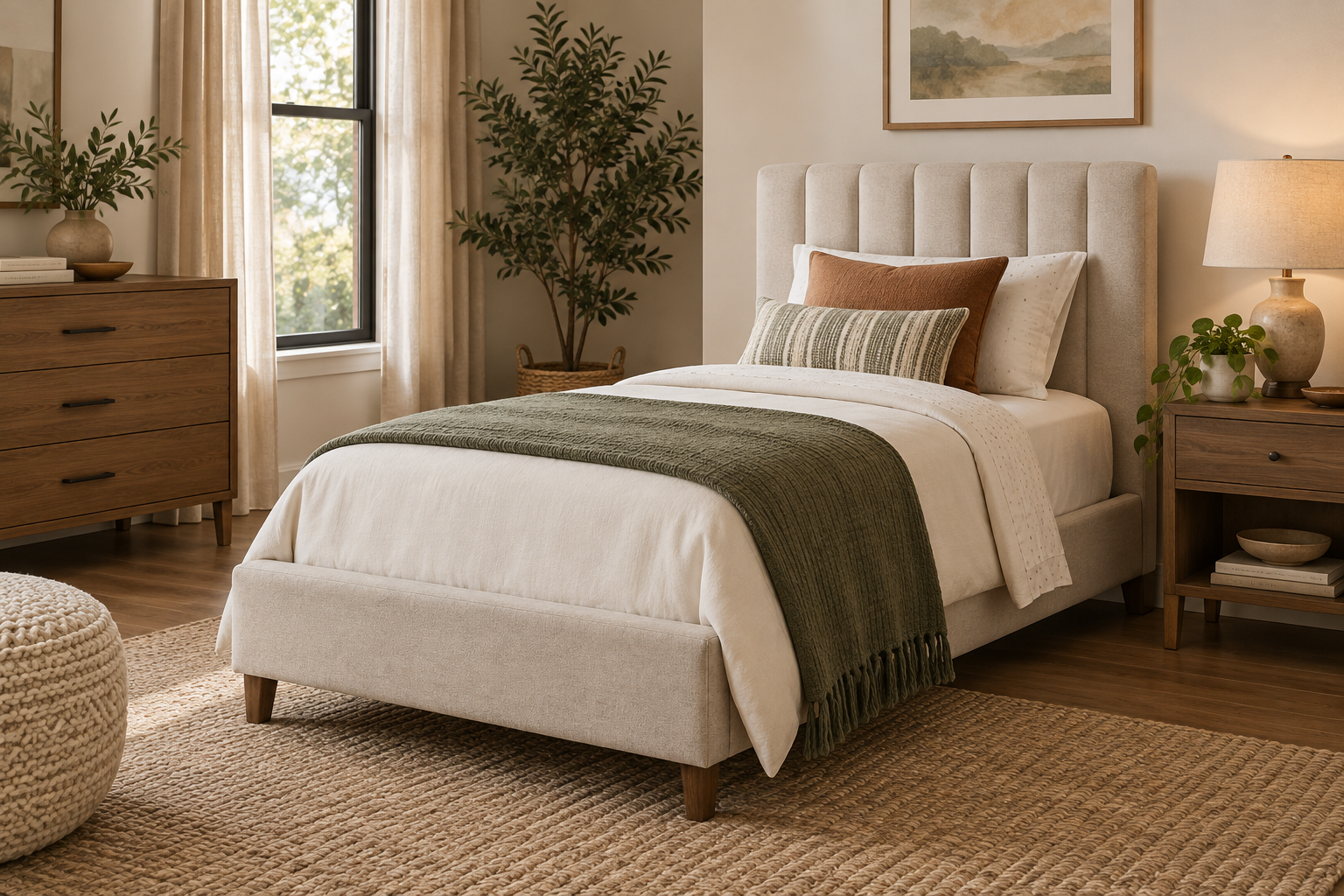Representative upholstered platform; verify exact DHP Braylon Twin Bed appearance on Amazon